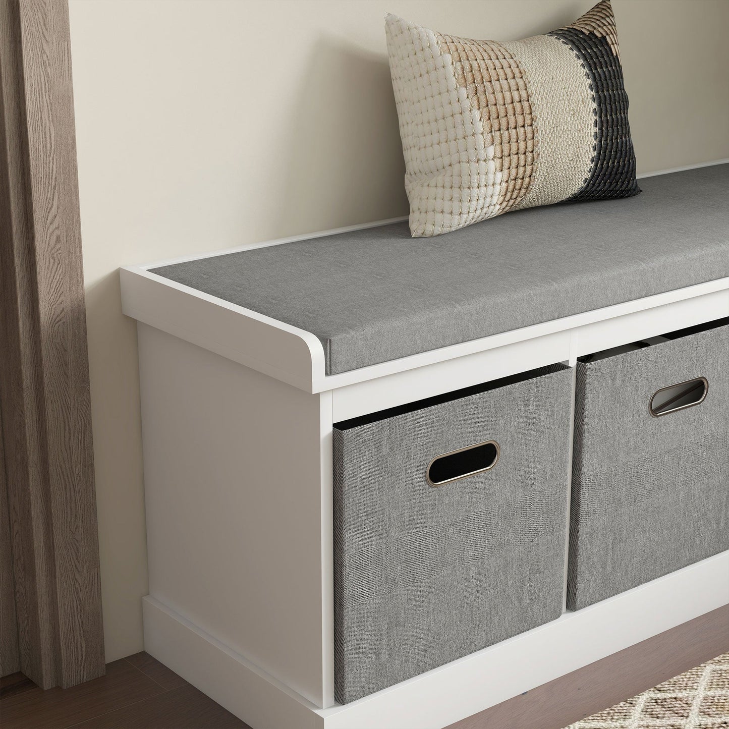 HOMCOM Entrance Shoe Bench with 3 Drawers, Shoe Storage Bench with Wood and Fabric Upholstery, Shoe Rack for 3 Pairs of Shoes, Living Room and Hallway, 105x35x47 cm, White