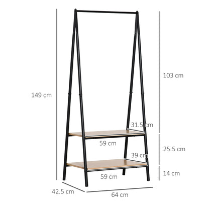 HOMCOM Clothes Rack with Shoe Shelf, Laundry Shelf, Metal + Wood Black + Natural 64 x 42.5 x 149 cm