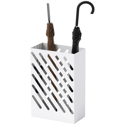 HOMCOM Regenschirmständer mit 4 Haken und herausnehmbarer Tropfschale - Regenschirmhalter für Gehstöcke & Regenschirme, Stahl 28 x 14 x 41 cm Weiß