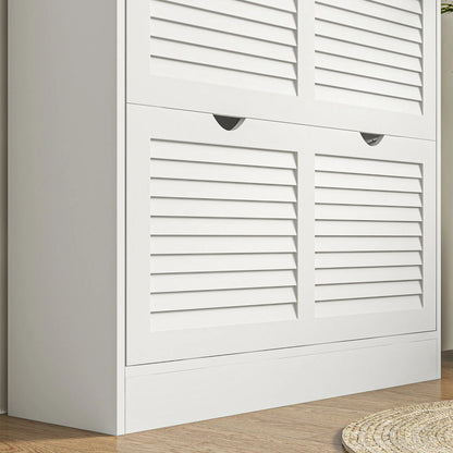 HOMCOM Moderner Schuhregal Eingangsschuhschrank mit 2 Klapptüren und verstellbaren Regalen für 16 Paar Schuhe Schmaler Schuhschrank für Flur 81,5x25x83 cm Weiß