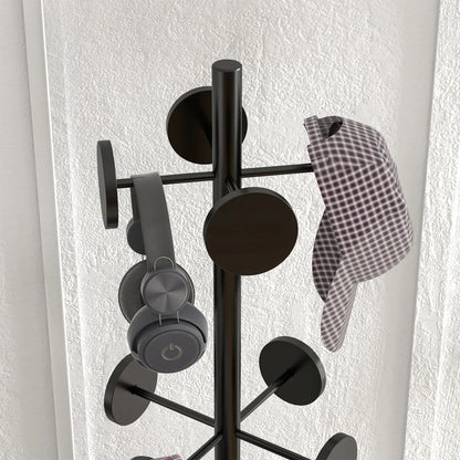 HOMCOM Freestanding Coat Rack with Umbrella Holder – Metal Coat Stand with 12 Hooks for Umbrellas and Bags, Tree Shape for Hallway, Entrance, Bedroom Ø34x177 cm Black