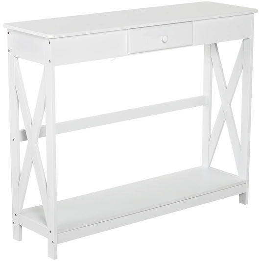 HOMCOM Console Table Wooden Hallway Table with 1 Drawer and 1 Shelf for Hallway and Living Room 100x30x81cm White