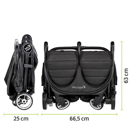 Baby Jogger City Tour 2 Double Geschwisterwagen Zwillingswagen für Reisen | leichter, zusammenklappbarer und tragbarer Zwillingsbuggy | Pitch Black (Schwarz)