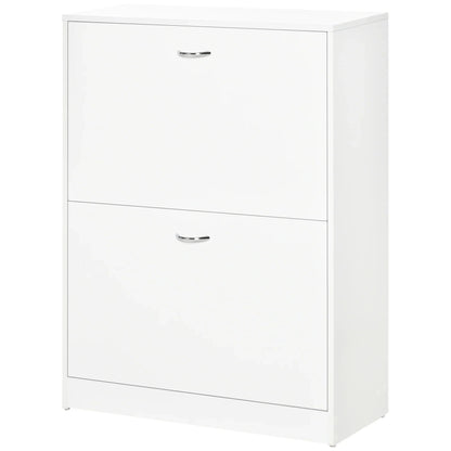 HOMCOM Moderner Schuhschrank für den Eingangsbereich - Schmales Schuhregal mit 2 Schubladen und verstellbaren Regalen für Flur 60x24x80 cm Weiß