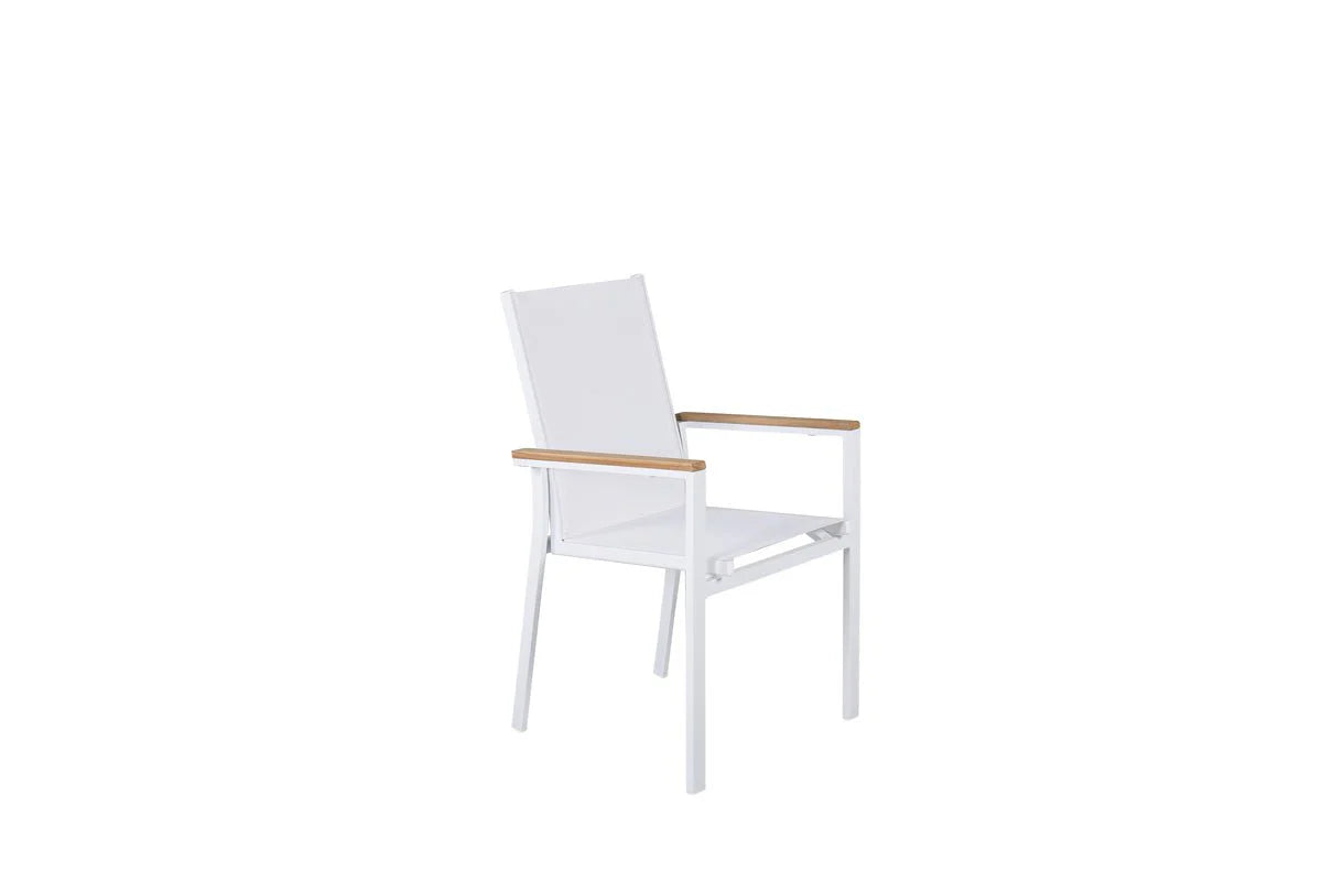 2er Set Gartenstuhl Lua - aus weißem Aluminium, mit Sitzfläche aus Textilene und Teakholz-Details