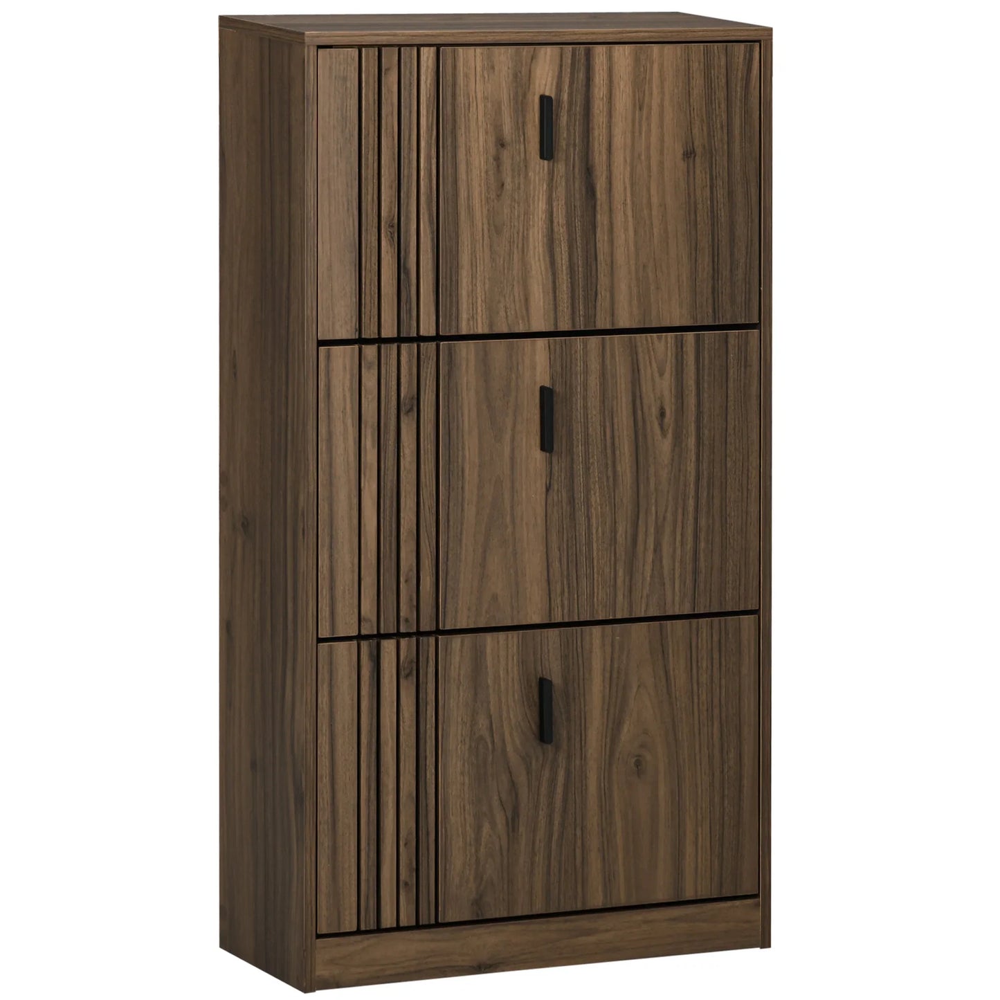 HOMCOM Schuhschrank mit 3 Klappen, für 18 Paare, 3 Fächer, große Kapazität für Eingangsbereich, Flur, Wohnzimmer, 63 x 24 x 117 cm, Dunkelwalnuss
