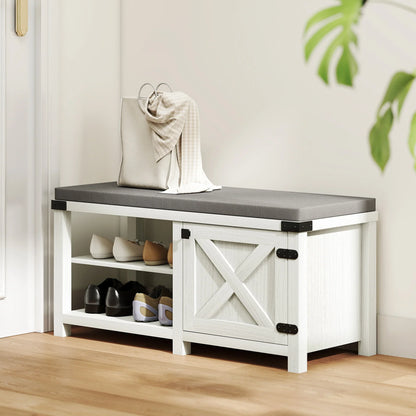 HOMCOM Rustic Shoe Bench Shoe Organizer with Seating Shoe Storage Bench with Compartments and Cushion for 7 Pairs of Shoes for Hallway Living Room Bedroom 100x40x48 cm White and Grey