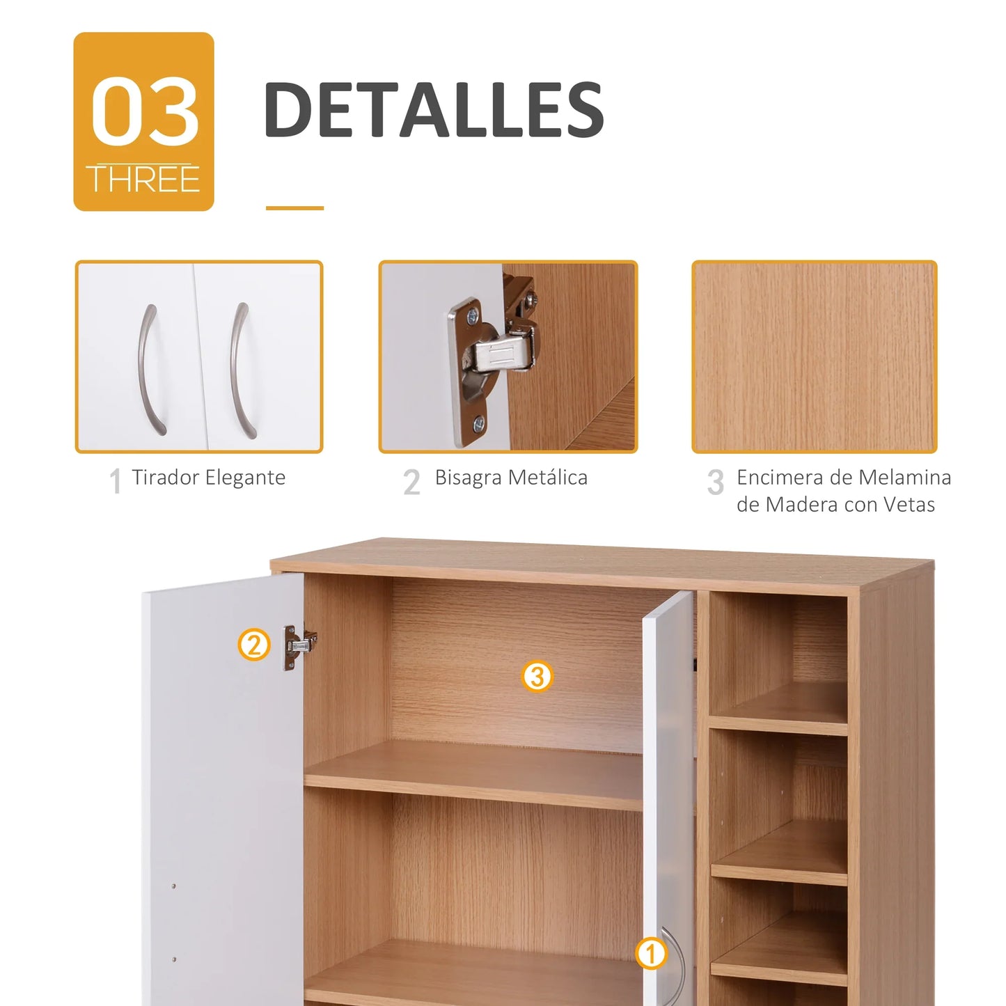 HOMCOM Konsolenschrank, niedriger Schrank, multifunktionaler Stauraumorganisator für Küche, Esszimmer, Wohnzimmer, Badezimmer mit Türen und verstellbaren Regalen, 80x32x91 cm