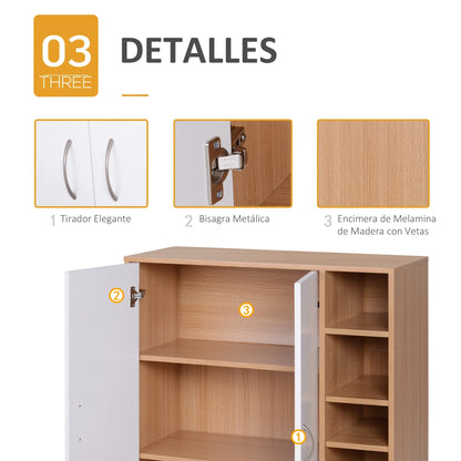 HOMCOM Konsolenschrank, niedriger Schrank, multifunktionaler Stauraumorganisator für Küche, Esszimmer, Wohnzimmer, Badezimmer mit Türen und verstellbaren Regalen, 80x32x91 cm