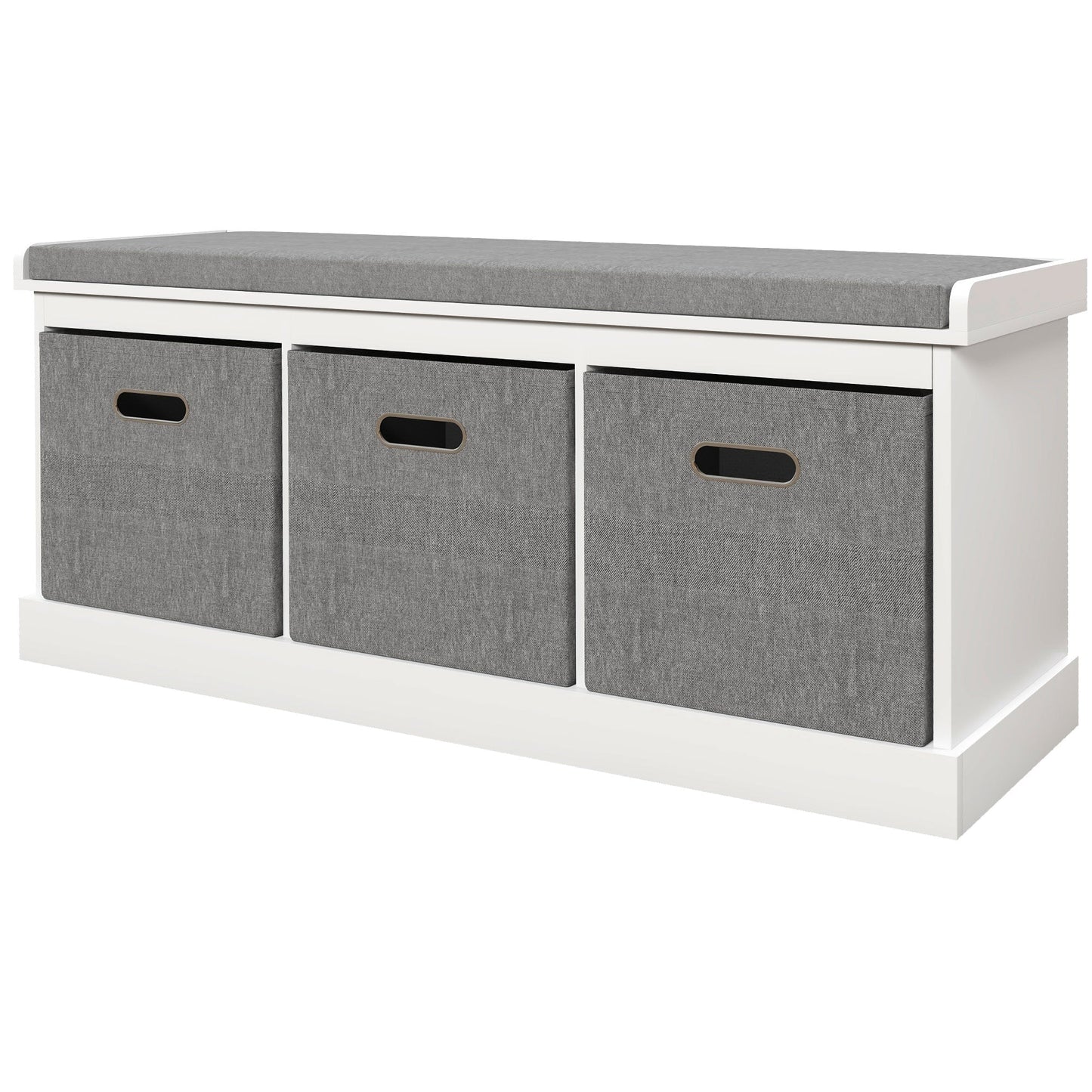 HOMCOM Entrance Shoe Bench with 3 Drawers, Shoe Storage Bench with Wood and Fabric Upholstery, Shoe Rack for 3 Pairs of Shoes, Living Room and Hallway, 105x35x47 cm, White
