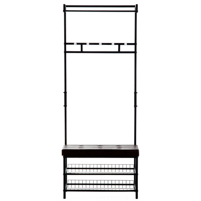 HOMCOM Garderobenständer mit 5 Haken und Schuhbank mit 2 Ebenen, Metallkleiderständer für Flur, Schlafzimmer, 72,5 x 35 x 180 cm