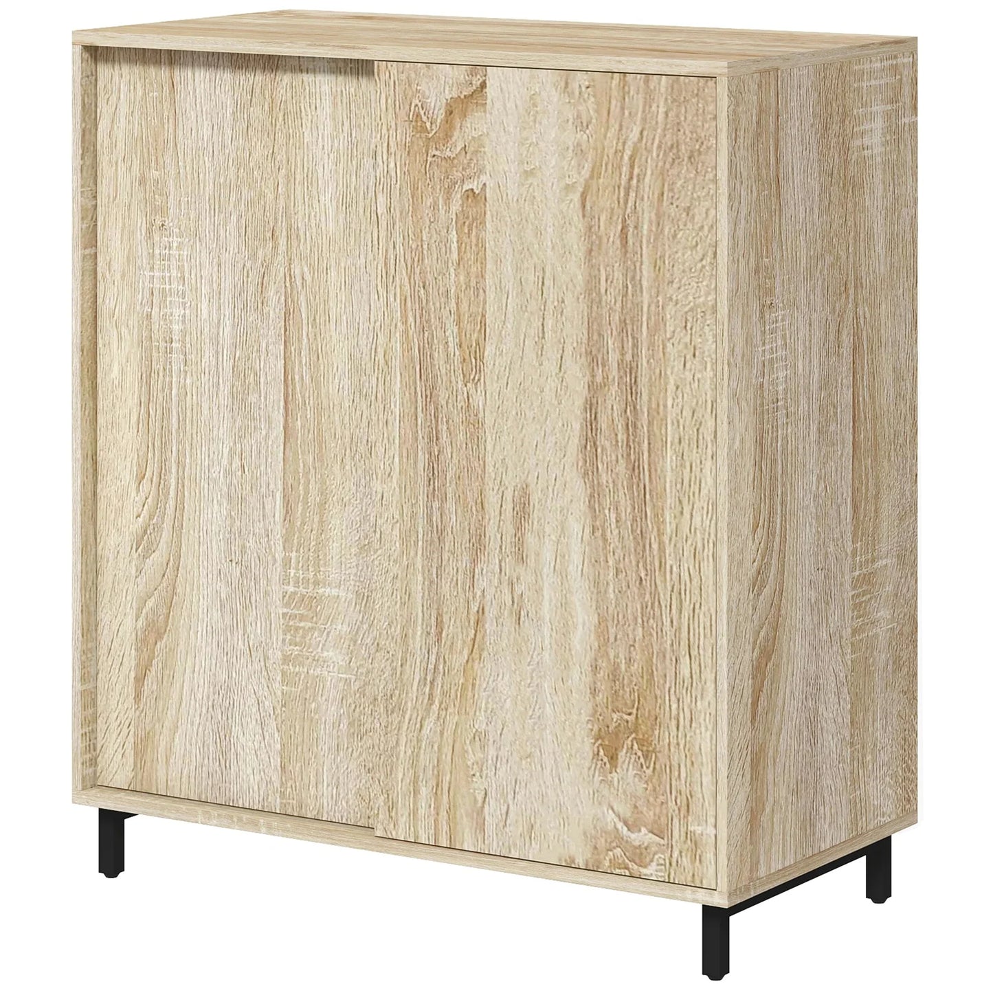 HOMCOM 4-stöckiger Schuhregal für den Eingangsbereich, Spanplatte und Stahl, Schuhaufbewahrung mit Schiebetür, Schuhlift mit Regalen für bis zu 12 Paar Schuhe, 80x40x93 cm, Holzfarbe
