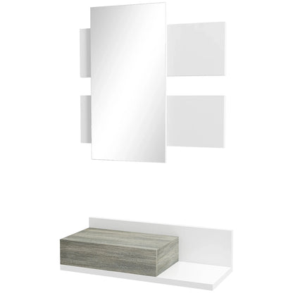 HOMCOM Flurmöbel-Set mit Spiegel und Konsole, Wandmontage, Modern, 75x3,5x75 cm und 75x30,5x20 cm, Grau und Weiß