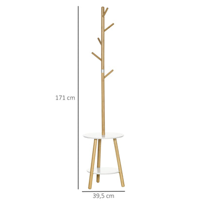 HOMCOM 2-in-1 Bambus-Kleiderständer mit 2 Ablagen und 5 Haken für Kleidung und Taschen, Aluminiumrahmen für Eingangsbereich und Schlafzimmer, 39,5x39,5x171 cm Natur