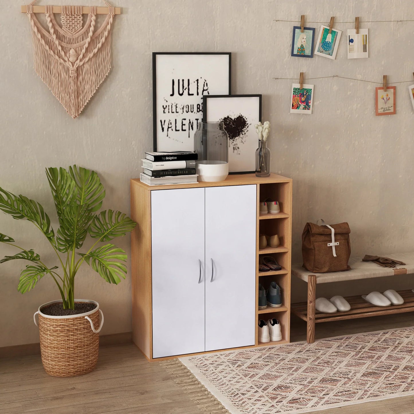 HOMCOM Konsolenschrank, niedriger Schrank, multifunktionaler Stauraumorganisator für Küche, Esszimmer, Wohnzimmer, Badezimmer mit Türen und verstellbaren Regalen, 80x32x91 cm