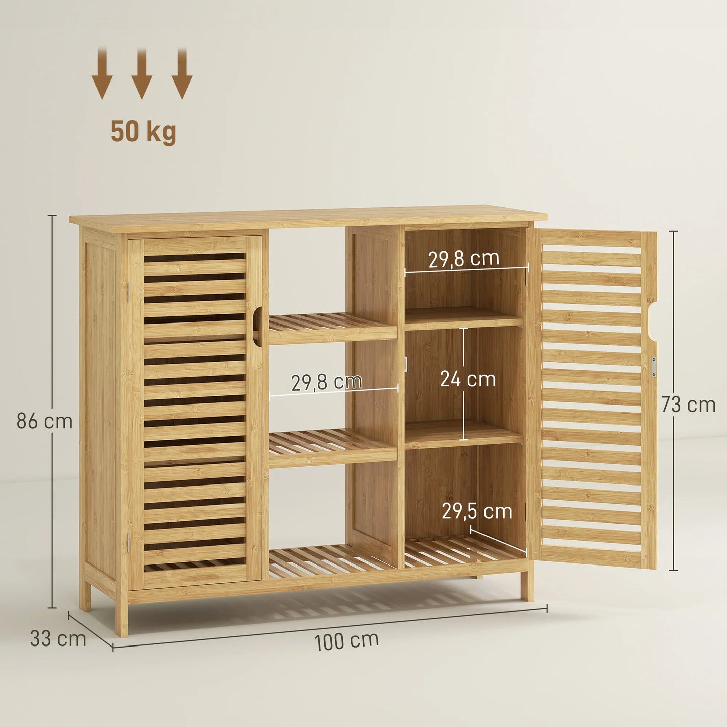 HOMCOM Bambus Schuhschrank mit 2 Lamellentüren – Schuhregal für den Eingangsbereich mit Regalen und offenen Fächern für 9 Paare Schuhe 100x33x86 cm Natur