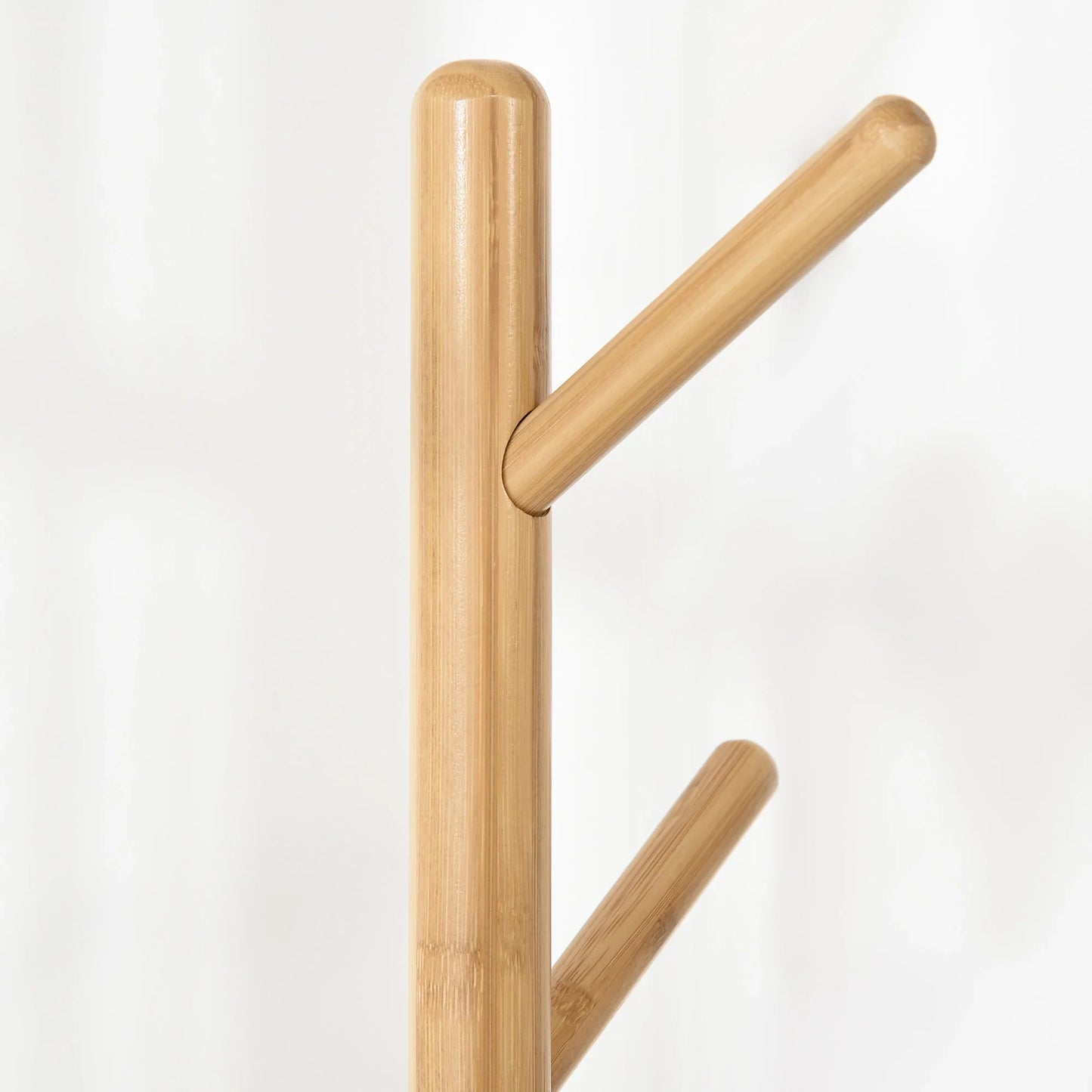 HOMCOM 2-in-1 Bambus-Kleiderständer mit 2 Ablagen und 5 Haken für Kleidung und Taschen, Aluminiumrahmen für Eingangsbereich und Schlafzimmer, 39,5x39,5x171 cm Natur