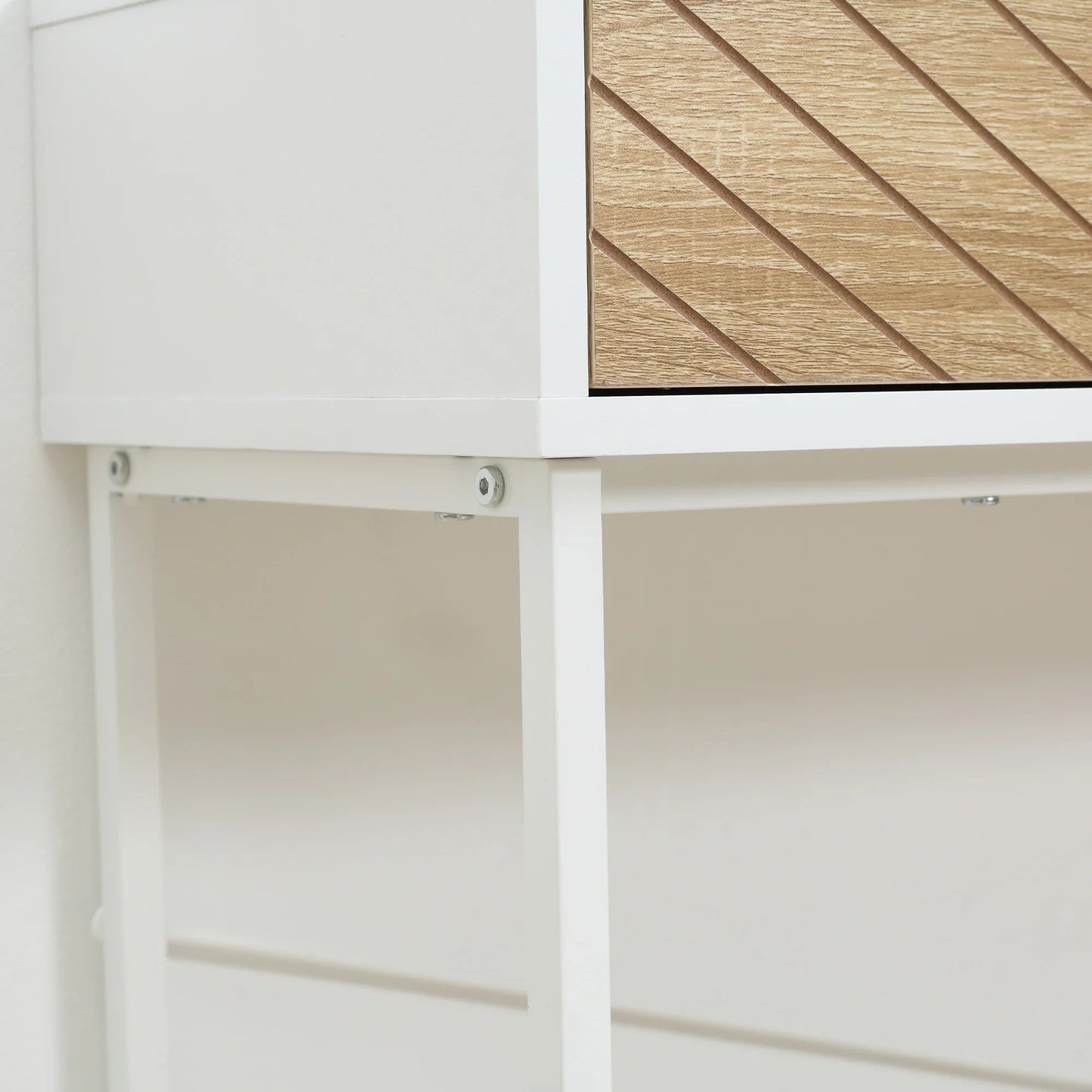 HOMCOM Schmale Konsole für den Eingangsbereich mit 2 Schubladen, modernes Design mit eingeprägten Linien für Flur, Wohnzimmer und Schlafzimmer 100x30x75 cm Weiß und Eiche