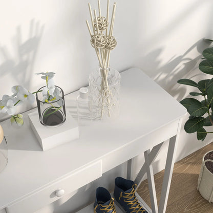 HOMCOM Console Table Wooden Hallway Table with 1 Drawer and 1 Shelf for Hallway and Living Room 100x30x81cm White