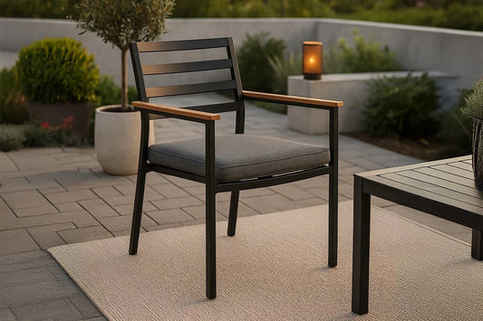 2er Set Gartenstuhl Tala - aus schwarzem Aluminiumgestell inklusive Kissen