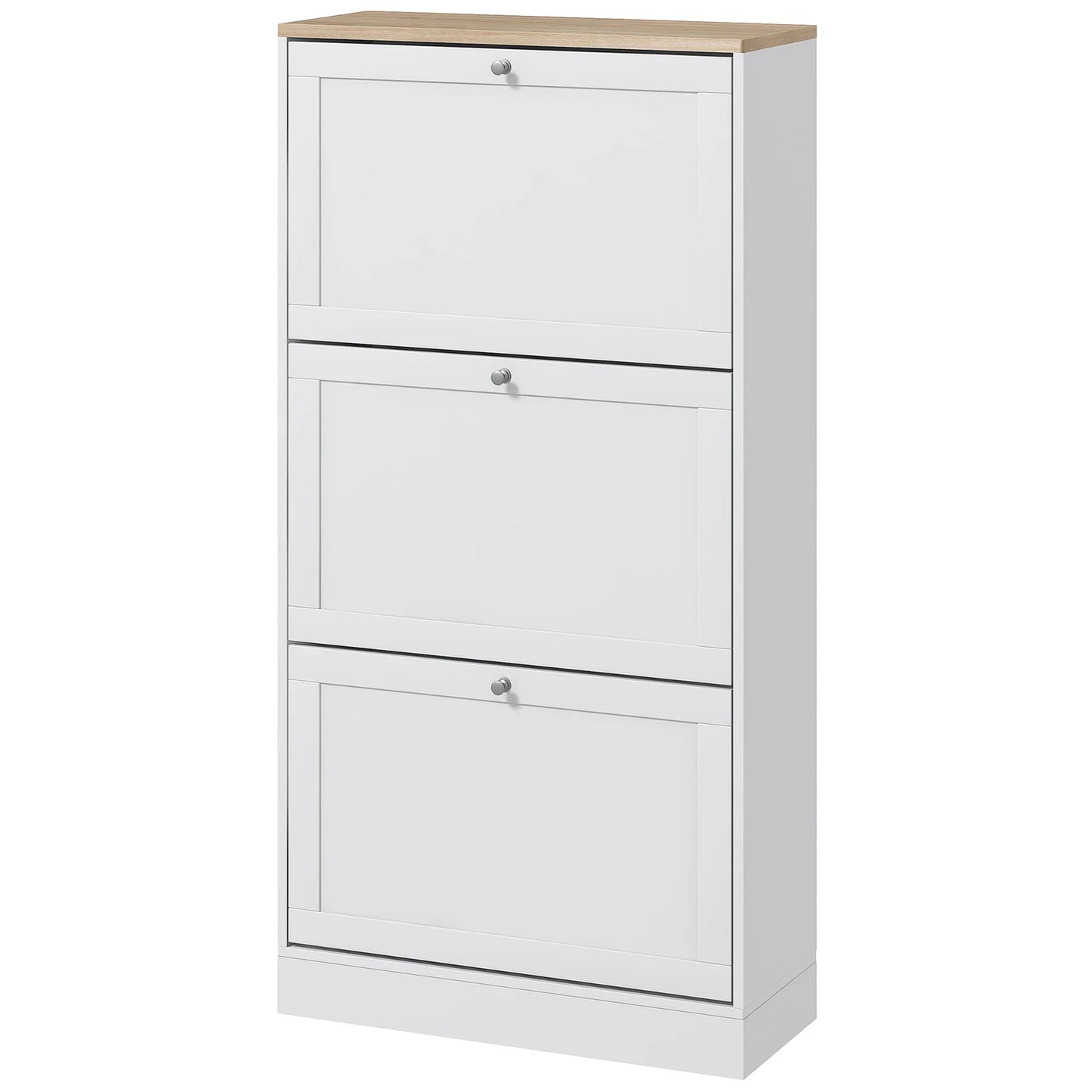 HOMCOM Schlanker Schuhschrank mit 3 Kipptüren – Schuhaufbewahrung für den Eingangsbereich mit verstellbaren Einlegeböden für 18 Paar Schuhe für schmale Flure 60x23,5x115 cm Weiß