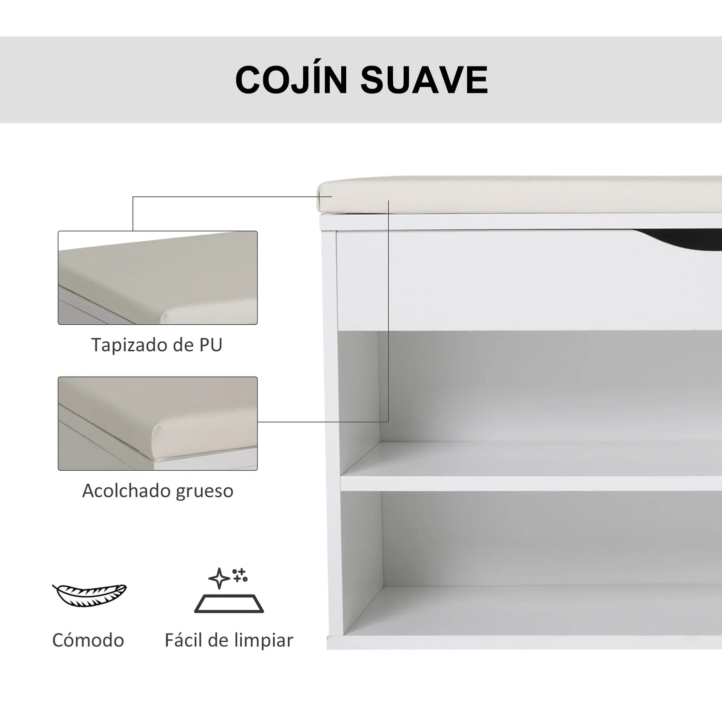 HOMCOM Schuhbank mit Sitzplatz – Moderne Schuhaufbewahrung für den Eingangsbereich mit Schublade, offenen Regalen und 1 Kissen für Flur 80x30x47cm