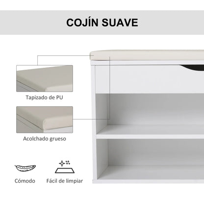 HOMCOM Schuhbank mit Sitzplatz – Moderne Schuhaufbewahrung für den Eingangsbereich mit Schublade, offenen Regalen und 1 Kissen für Flur 80x30x47cm