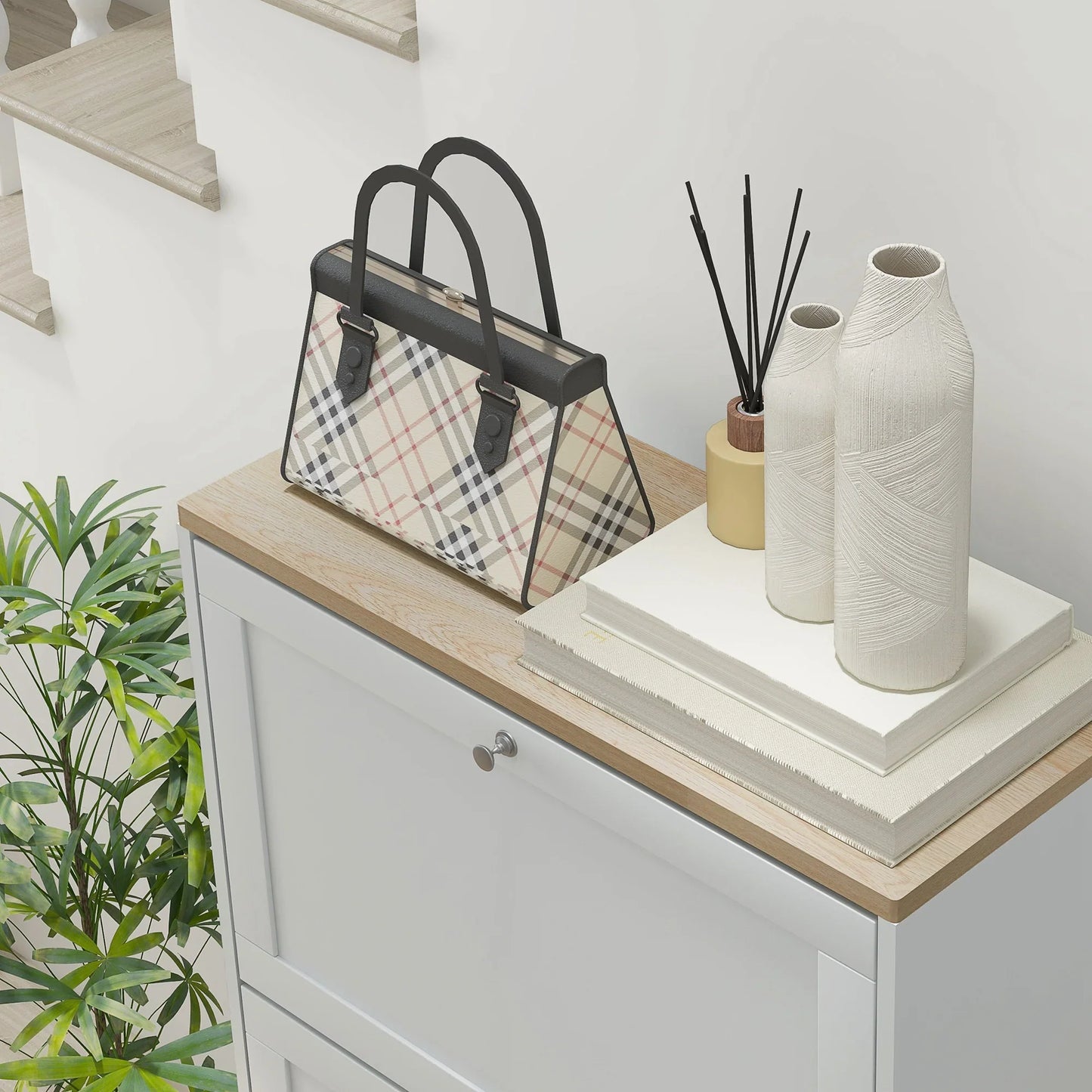 HOMCOM Schlanker Schuhschrank mit 3 Kipptüren – Schuhaufbewahrung für den Eingangsbereich mit verstellbaren Einlegeböden für 18 Paar Schuhe für schmale Flure 60x23,5x115 cm Weiß