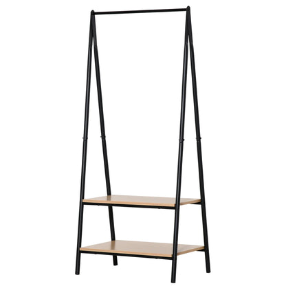HOMCOM Clothes Rack with Shoe Shelf, Laundry Shelf, Metal + Wood Black + Natural 64 x 42.5 x 149 cm