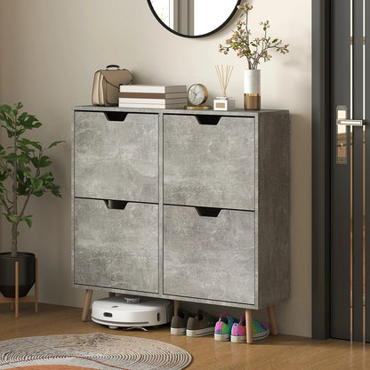 HOMCOM Shoe Cabinet for Entrance with 4 Flip-Down Doors on 2 Tiers for 16 Pairs of Shoes, Space-Saving Shoe Organizer with Adjustable Shelves Made of Particleboard and Pine Wood, 95x26x95 cm, Grey