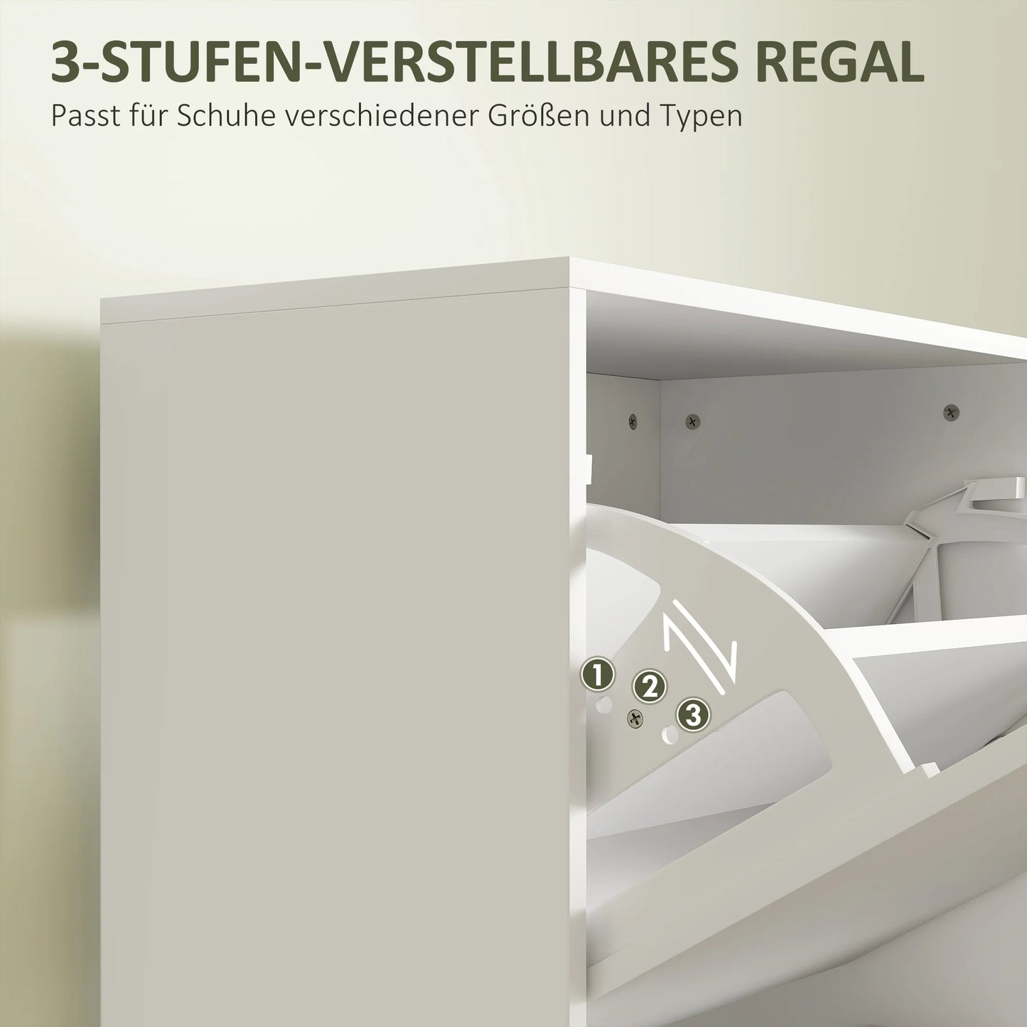 HOMCOM Schuhschrank mit 3 Klappen, Schuhregal mit verstellbarem Fach, schmaler Schuhschrank für 12 Paar Schuhe 47 x 26 x 120 cm, Weiß