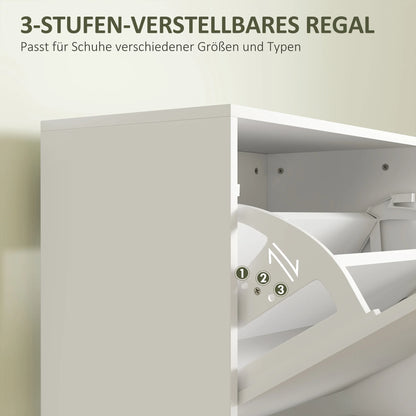 HOMCOM Schuhschrank mit 3 Klappen, Schuhregal mit verstellbarem Fach, schmaler Schuhschrank für 12 Paar Schuhe 47 x 26 x 120 cm, Weiß