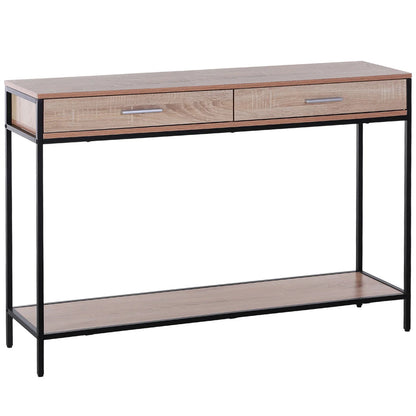 HOMCOM Konsolentisch im Industriestil mit Schubladen und Stahlkonstruktion für den Eingangsbereich 120x30x81,5 cm Eiche