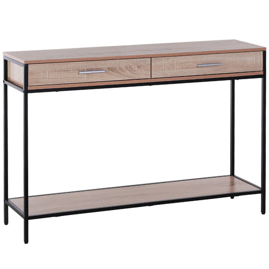 HOMCOM Konsolentisch im Industriestil mit Schubladen und Stahlkonstruktion für den Eingangsbereich 120x30x81,5 cm Eiche