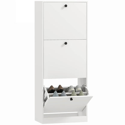 HOMCOM Schuhschrank mit 3 Klappen, Schuhregal mit verstellbarem Fach, schmaler Schuhschrank für 12 Paar Schuhe 47 x 26 x 120 cm, Weiß