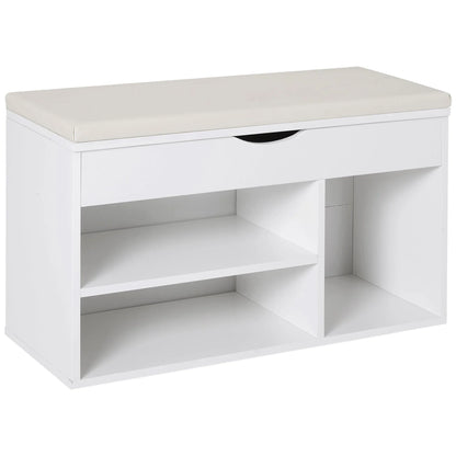 HOMCOM Schuhbank mit Sitzplatz – Moderne Schuhaufbewahrung für den Eingangsbereich mit Schublade, offenen Regalen und 1 Kissen für Flur 80x30x47cm