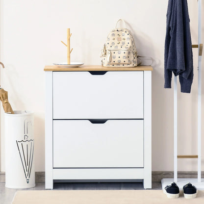 HOMCOM Modern Shoe Cabinet Entrance Shoe Rack for 12 Pairs of Shoes with Drop-Down Drawers and Adjustable Shelves Slim Shoe Storage for Hallway 72x26x80 cm White