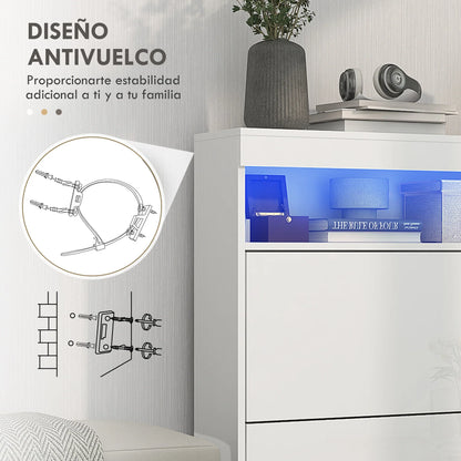 HOMCOM Shoe Cabinet for Entrance Area, Wall-Mounted or Free-Standing with LED Lights, Open Shelf and 2 Tilt-Out Drawers for 12-16 Pairs of Shoes, 80x24x99.5 cm, Light White