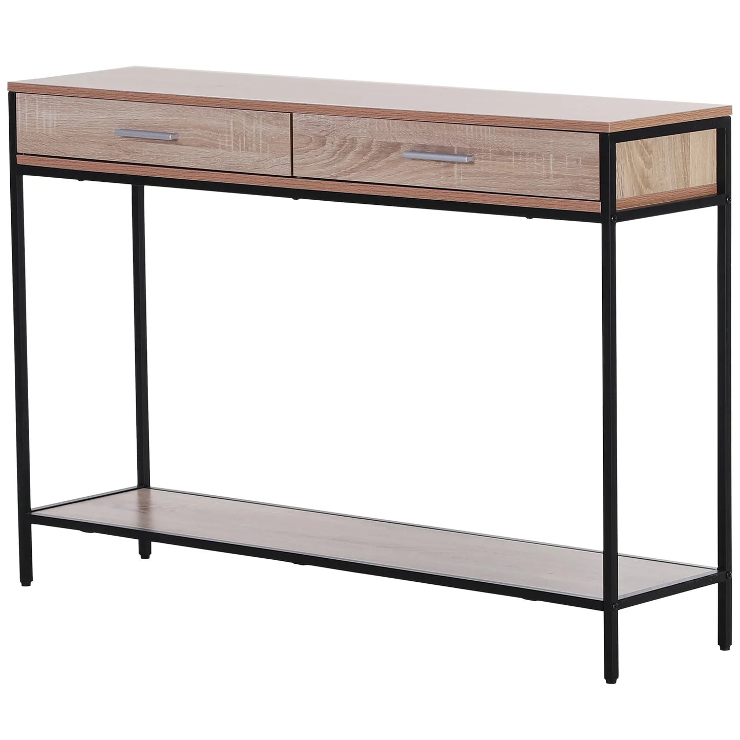 HOMCOM Konsolentisch im Industriestil mit Schubladen und Stahlkonstruktion für den Eingangsbereich 120x30x81,5 cm Eiche