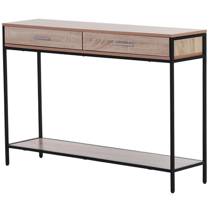 HOMCOM Konsolentisch im Industriestil mit Schubladen und Stahlkonstruktion für den Eingangsbereich 120x30x81,5 cm Eiche
