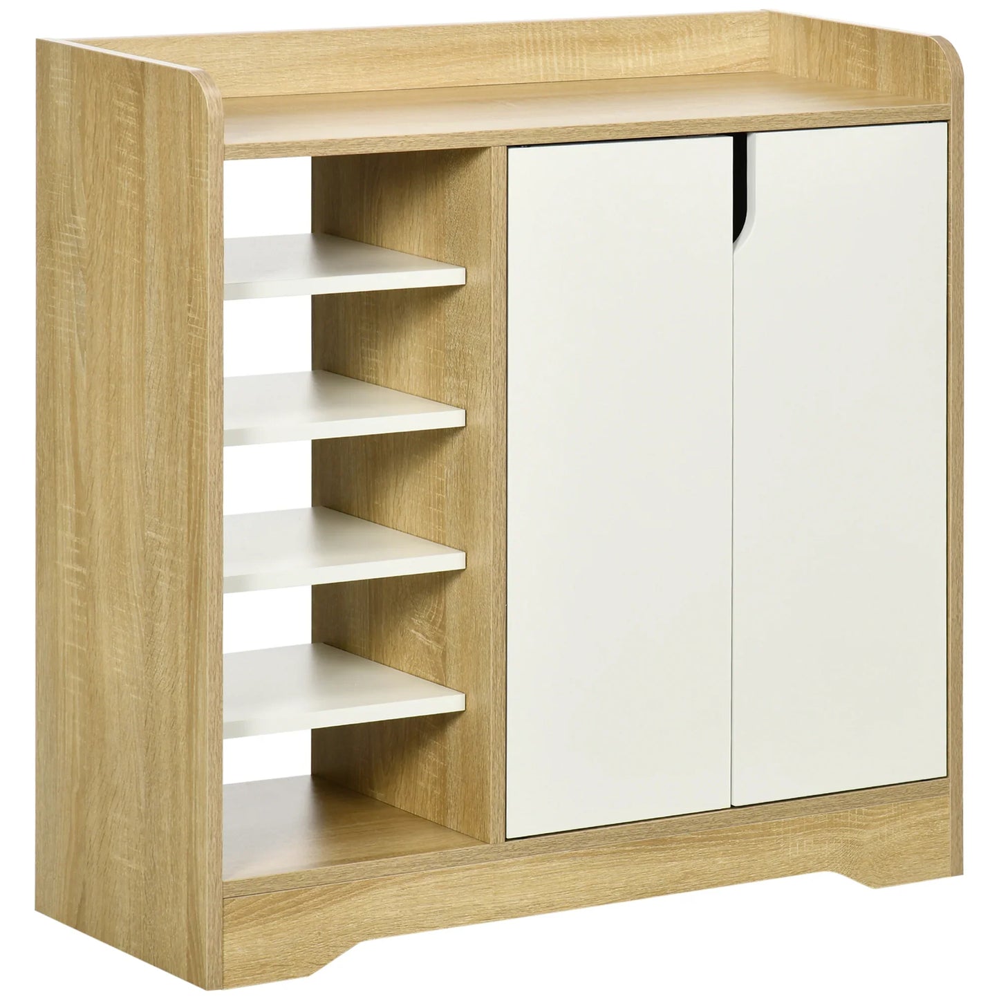 HOMCOM Moderner Schuhschrank, schmales Schuhregal mit 2 Türen, Stauraum für 13 Paar Schuhe, Flur & Diele, 80x30x80 cm, Natur und Weiß