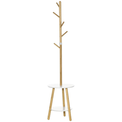 HOMCOM 2-in-1 Bambus-Kleiderständer mit 2 Ablagen und 5 Haken für Kleidung und Taschen, Aluminiumrahmen für Eingangsbereich und Schlafzimmer, 39,5x39,5x171 cm Natur