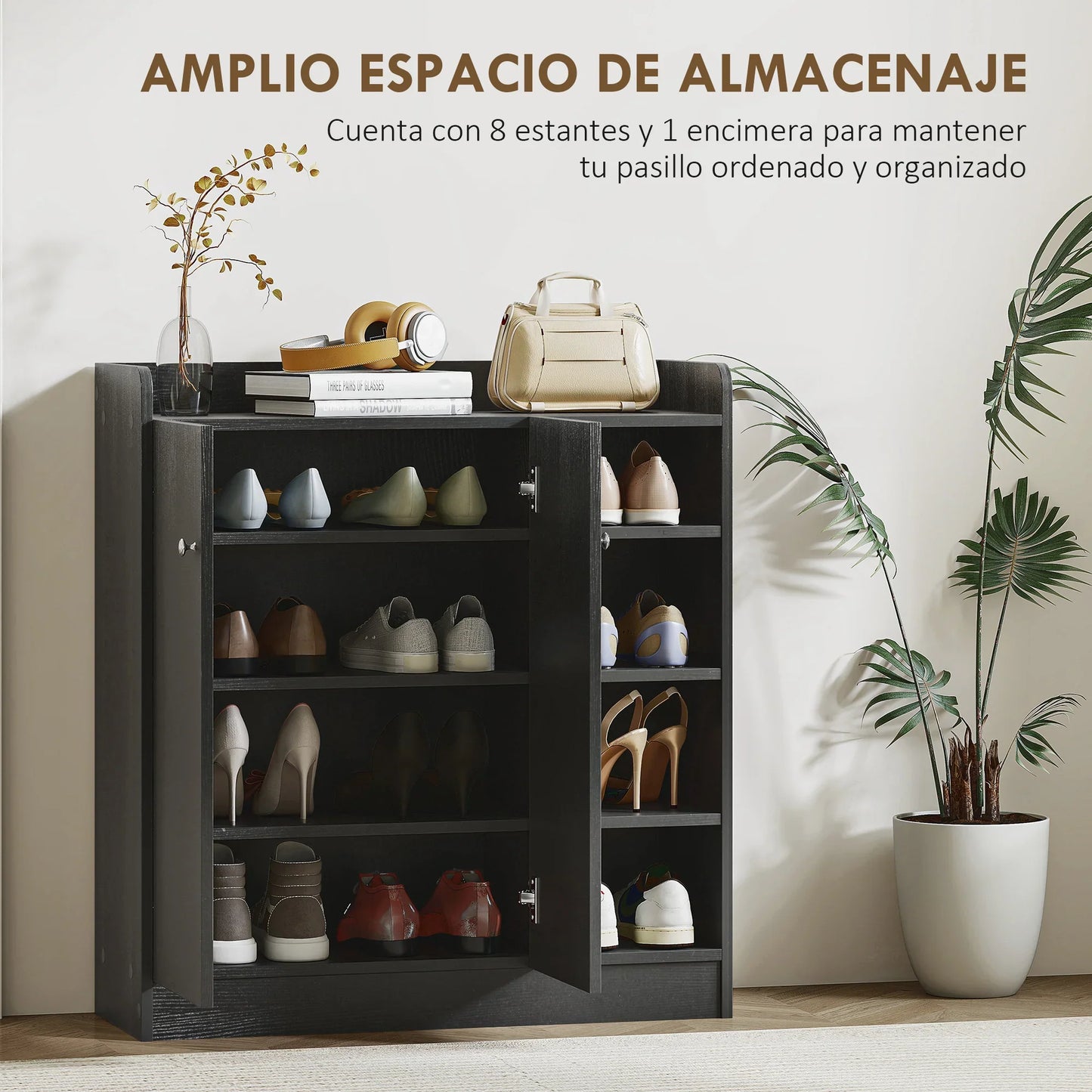 HOMCOM Shoe Cabinet with 2 Doors - Slim Shoe Rack with Adjustable Shelves for 12 Pairs of Shoes for Hallway and Entrance Area 83x30x90 cm Black