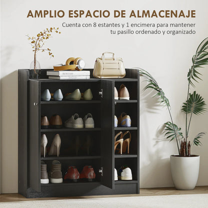 HOMCOM Shoe Cabinet with 2 Doors - Slim Shoe Rack with Adjustable Shelves for 12 Pairs of Shoes for Hallway and Entrance Area 83x30x90 cm Black