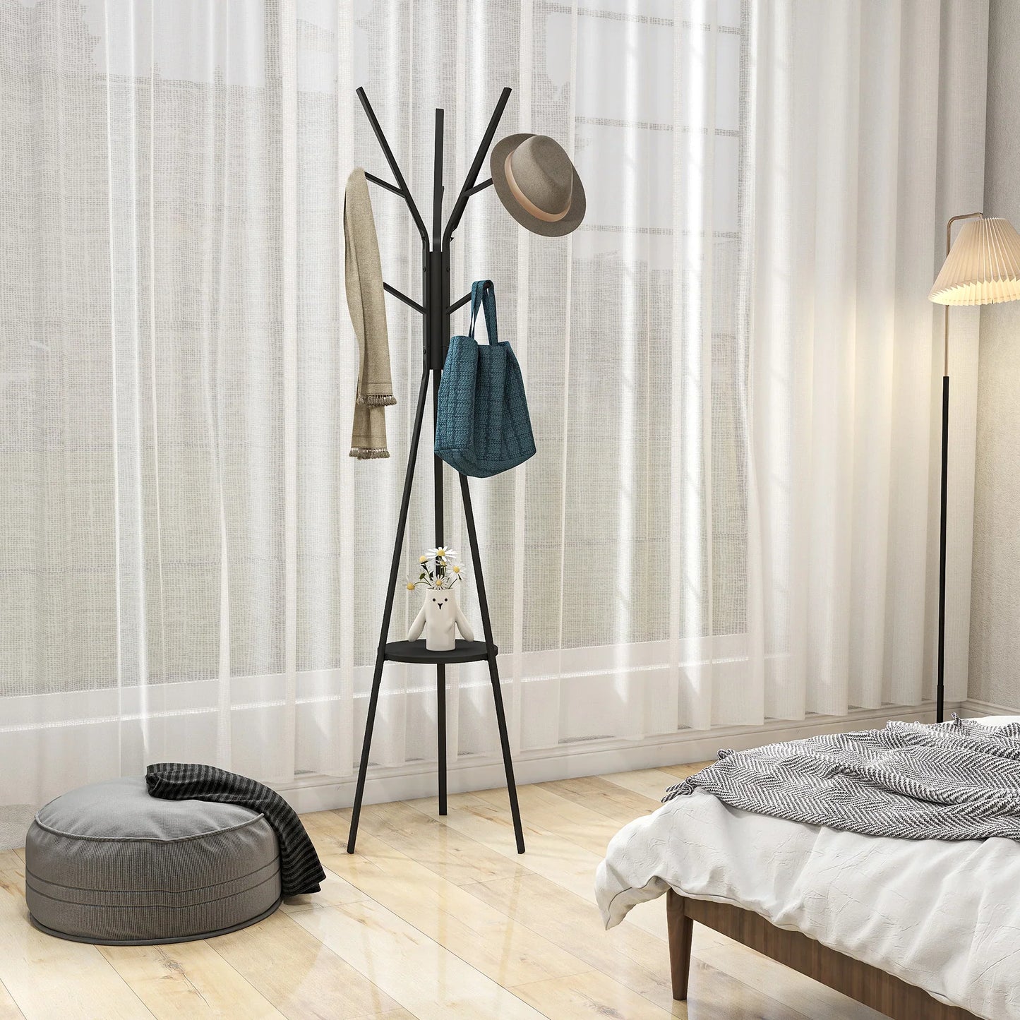 HOMCOM Kleiderständer in Baumform Metall mit 9 Haken und Regal Vintage Garderobe für Schlafzimmer und Wohnzimmer 45x45x180 cm Schwarz