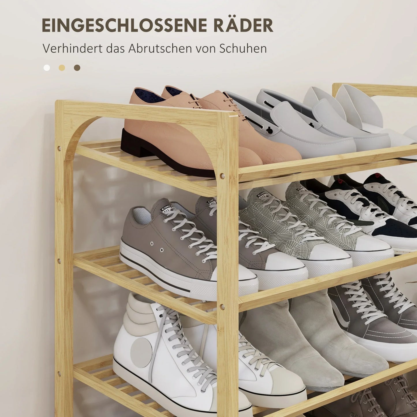 HOMCOM Schuhregal, Schuhständer mit 4 Ebenen aus Bambus, für max. 12 Paar Schuhe, Schuhregal mit Griff für Flur, Schlafzimmer, 76 x 33 x 67 cm, Natur