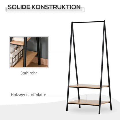 HOMCOM Clothes Rack with Shoe Shelf, Laundry Shelf, Metal + Wood Black + Natural 64 x 42.5 x 149 cm