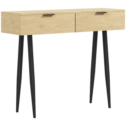 HOMCOM Console Table for Hallway with 2 Drawers and Steel Legs, 100x30x80.5 cm, Oak