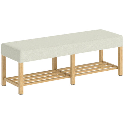 HOMCOM Schuhbank — Moderner Flurbank mit gepolstertem Sitz für 2 Personen, offene Schuhablage, Kautschukbaumholz, für Flur, Diele, Wohnzimmer, 140 x 44 x 48 cm, Creme & Naturholz