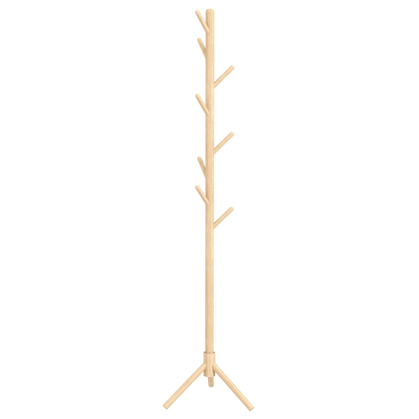 HOMCOM Freestanding Coat Rack with 8 Hooks - Wooden Clothes Tree for Hallway, Entrance Area, Bedroom 40x40x165 cm Natural